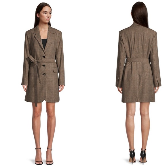 CO Belted Glen Plaid Longline Blazer Coat in Italian Wool - Size L - Picture 9 of 16